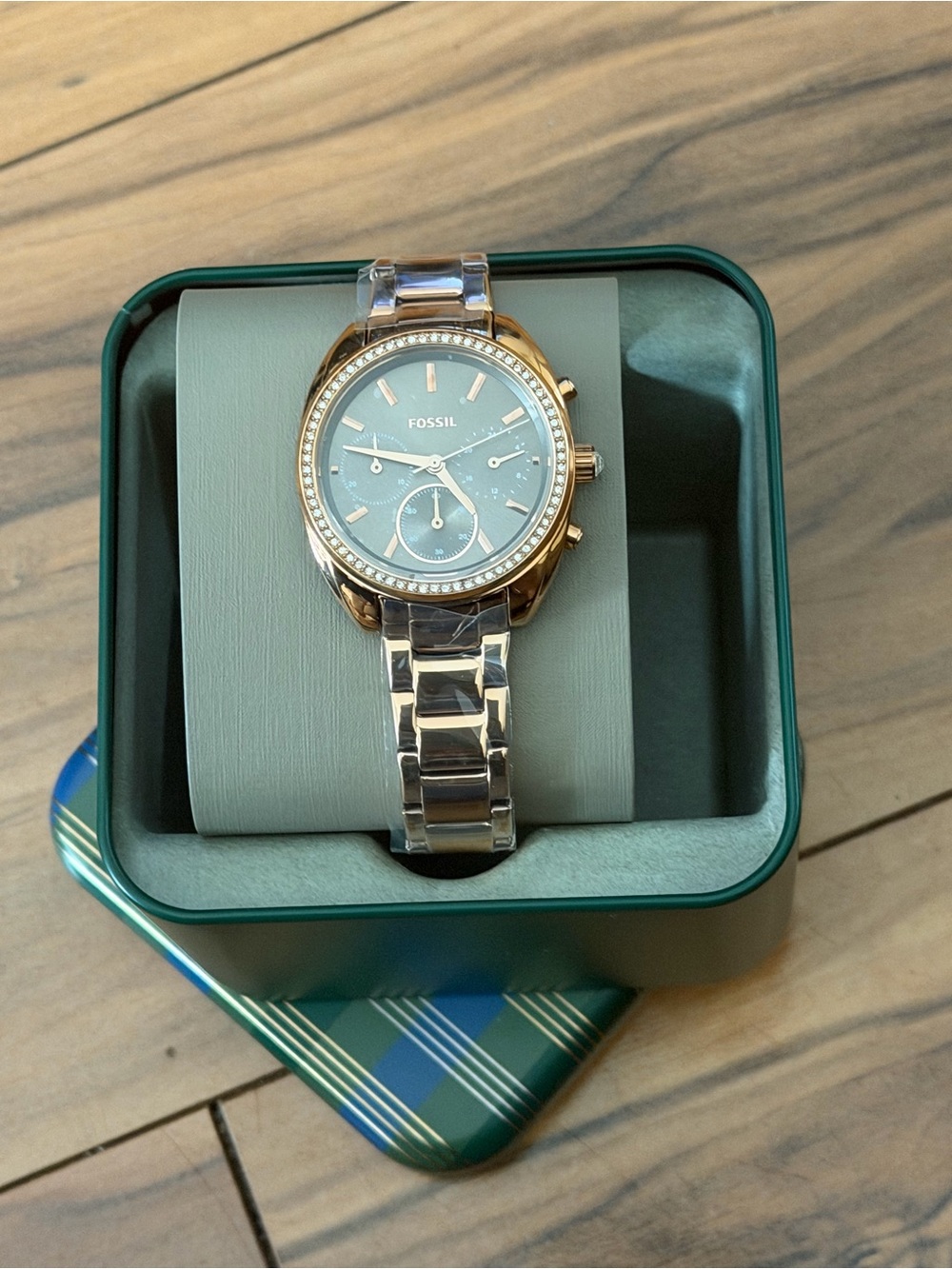 Fossil Rose Gold and Gray Dial Crystal Bezel Women's Watch